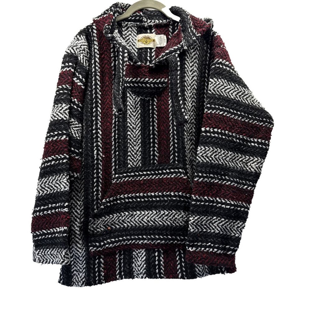 Earth Ragz Surf Red Chill Baja Hoodie‎ Med Drug Rug Sweater Poncho Festival Dark